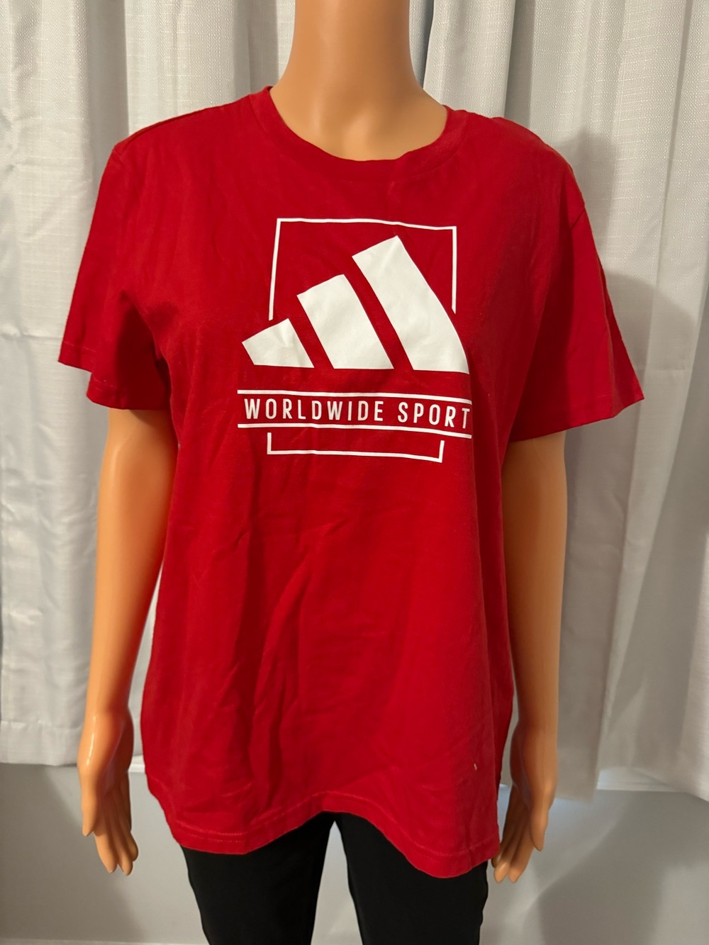 Great Adidas size L red logo Worldwide Sport short sleeve t-shirt new women